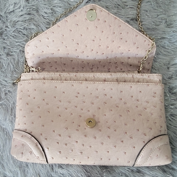 Guess Studded Faux Ostrich Pale Pink Clutch Hand Bag Chain Shoulder Strap Purse - Picture 5 of 11